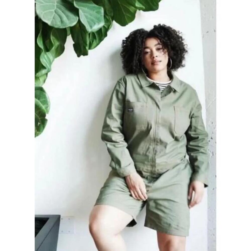 Wildfang Essential Long Sleeve Utility‎ Romper green